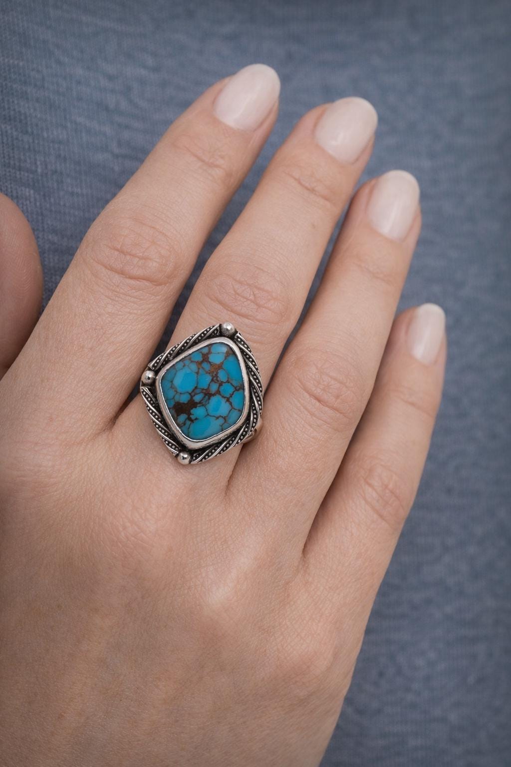 Size 7.5 - Egyptian Turquoise Sterling Silver Ring | Wide Band