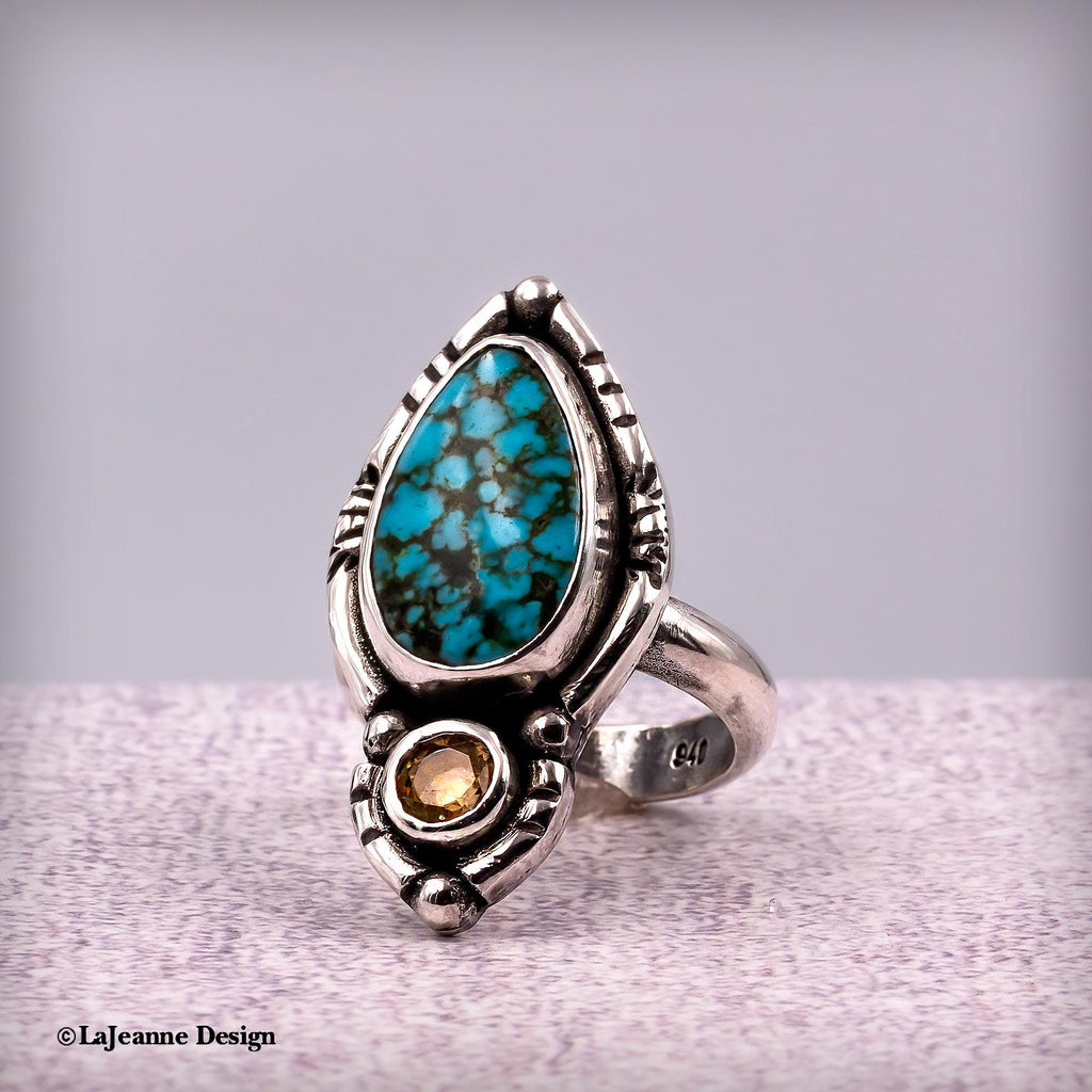 Size 7 - Turquoise Mountain Turquoise & Citrine Sterling Silver Ring