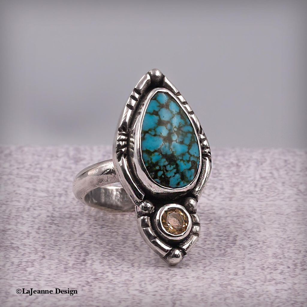 Size 7 - Turquoise Mountain Turquoise & Citrine Sterling Silver Ring