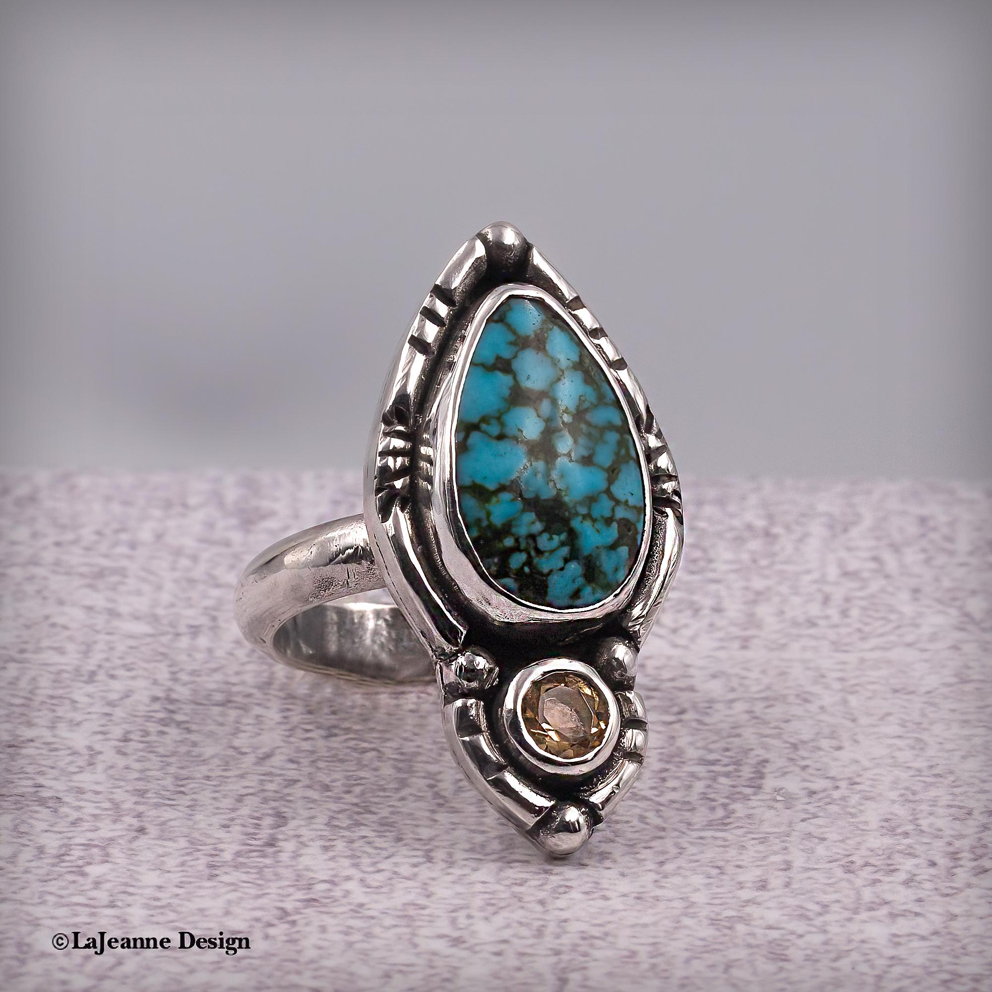 Size 7 - Turquoise Mountain Turquoise & Citrine Sterling Silver Ring