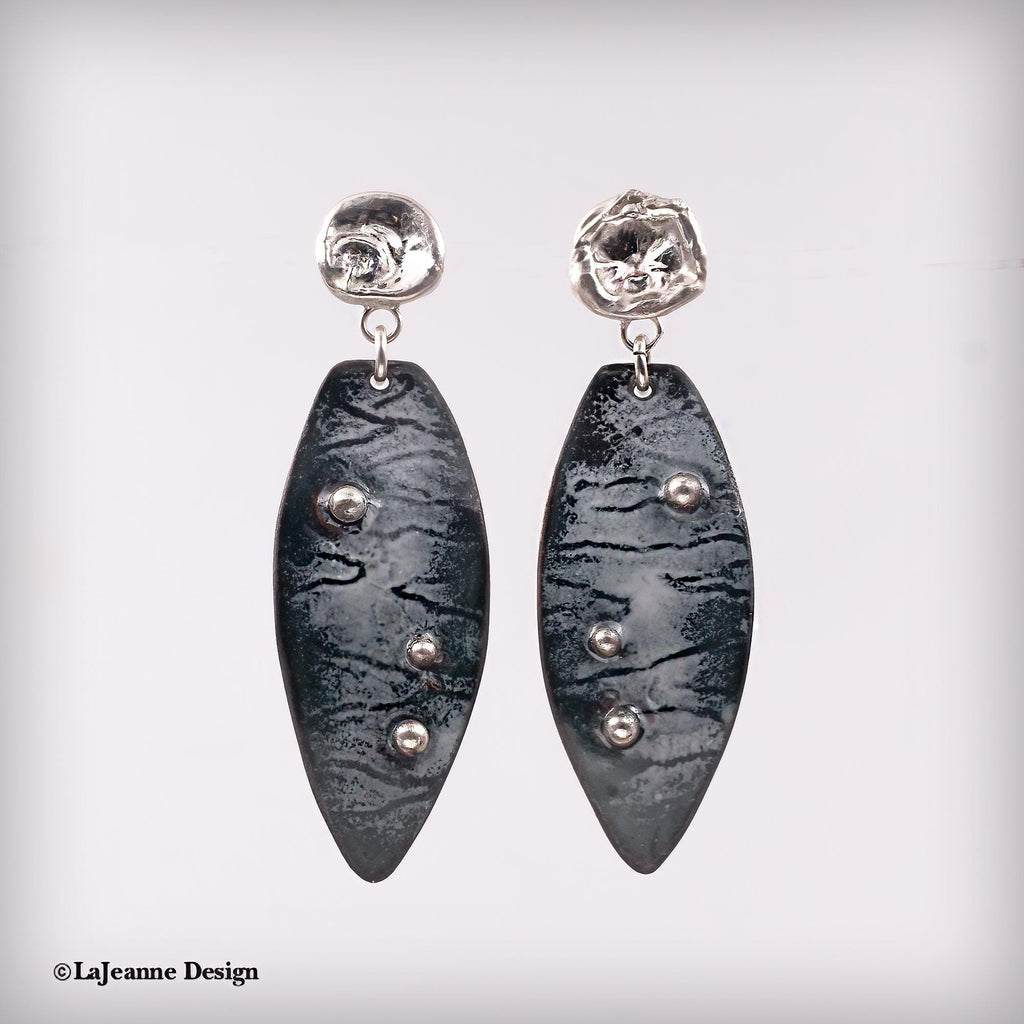 Black Enamel Silver Earrings