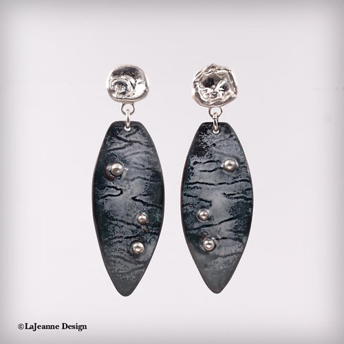Black Enamel Silver Earrings