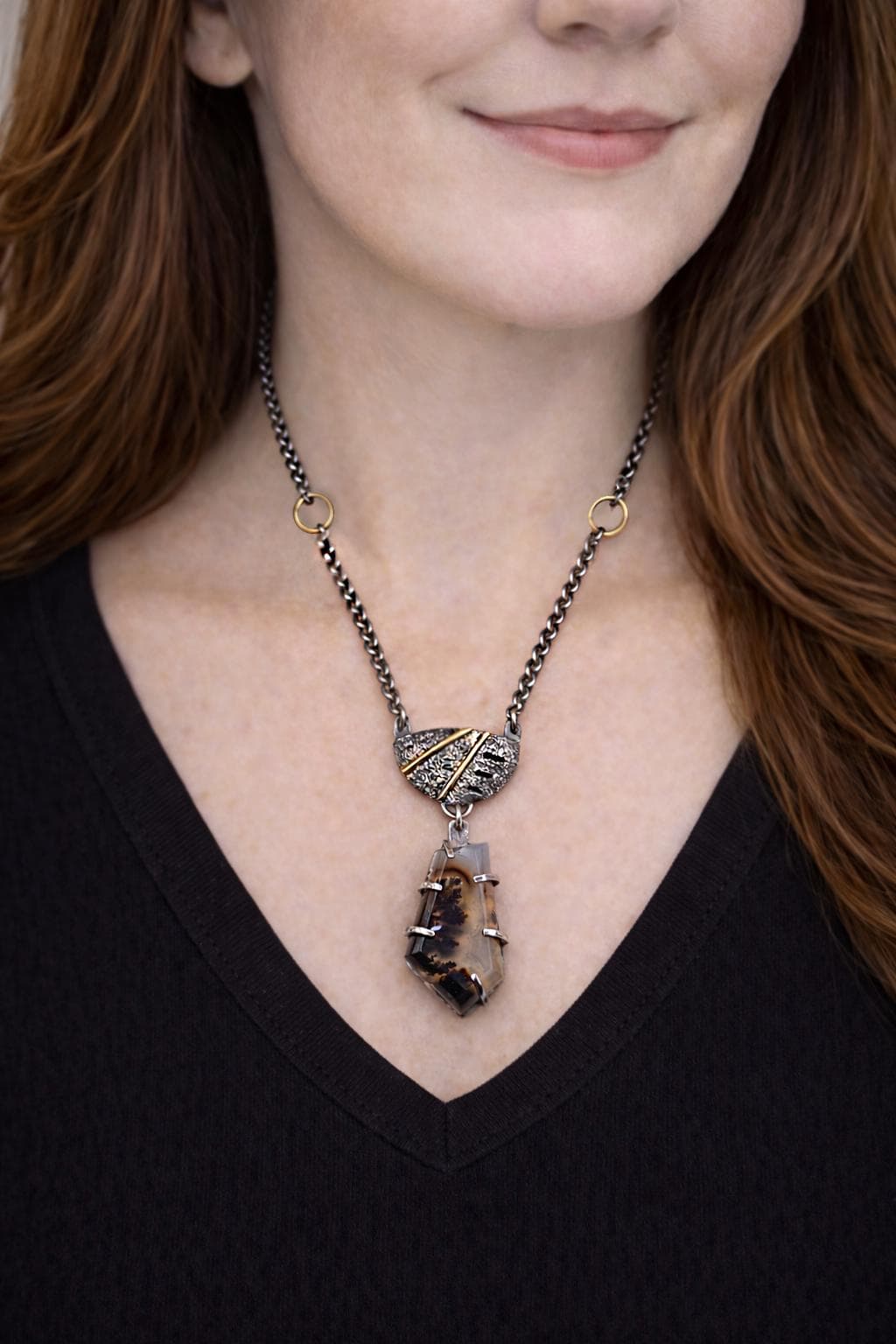 Marfa Plume Agate 18k Gold Sterling Silver Necklace