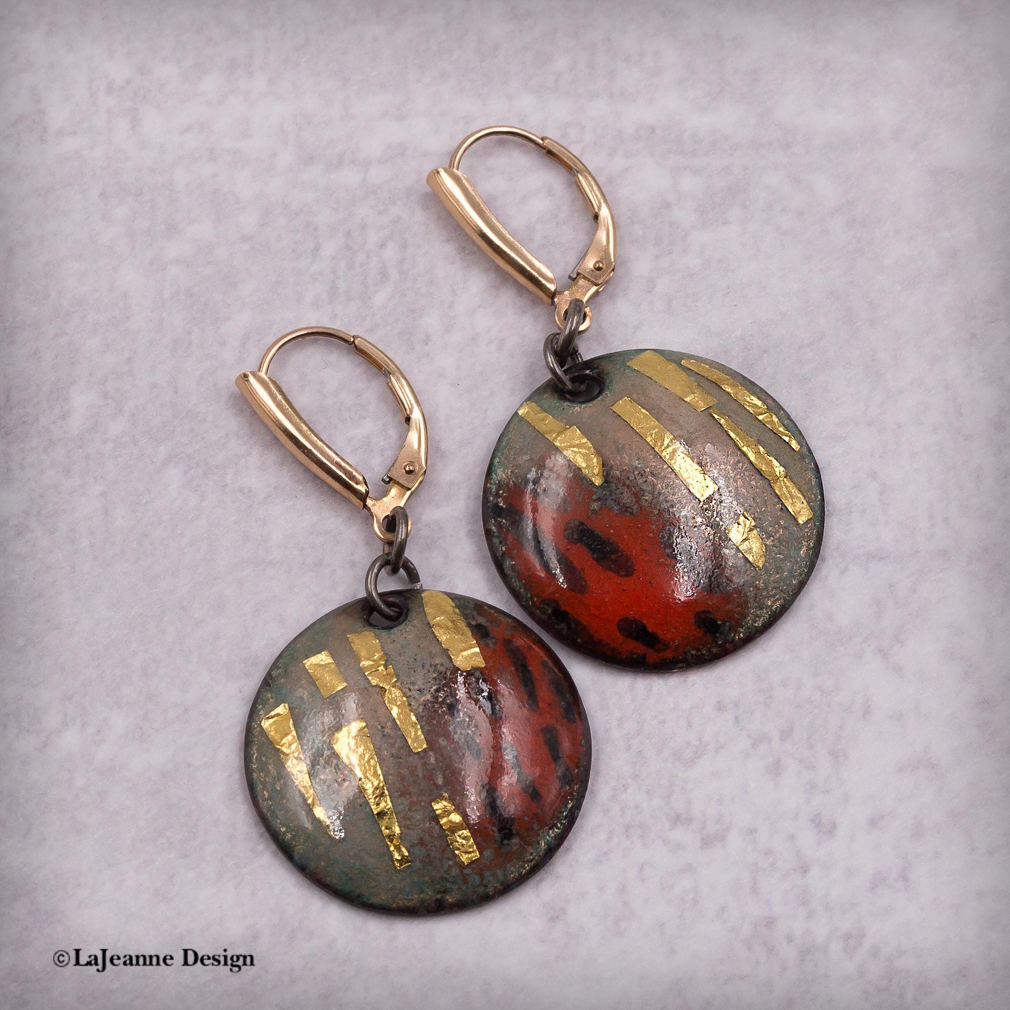 Enamel and Gold Earrings
