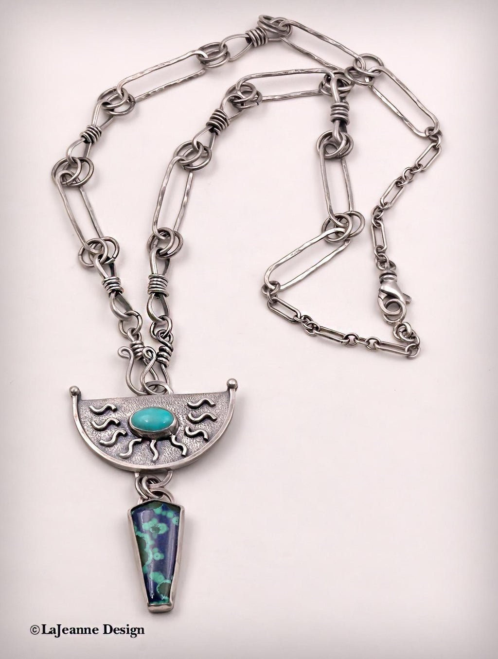 Azurite-Malachite & Turquoise Sterling Silver Necklace
