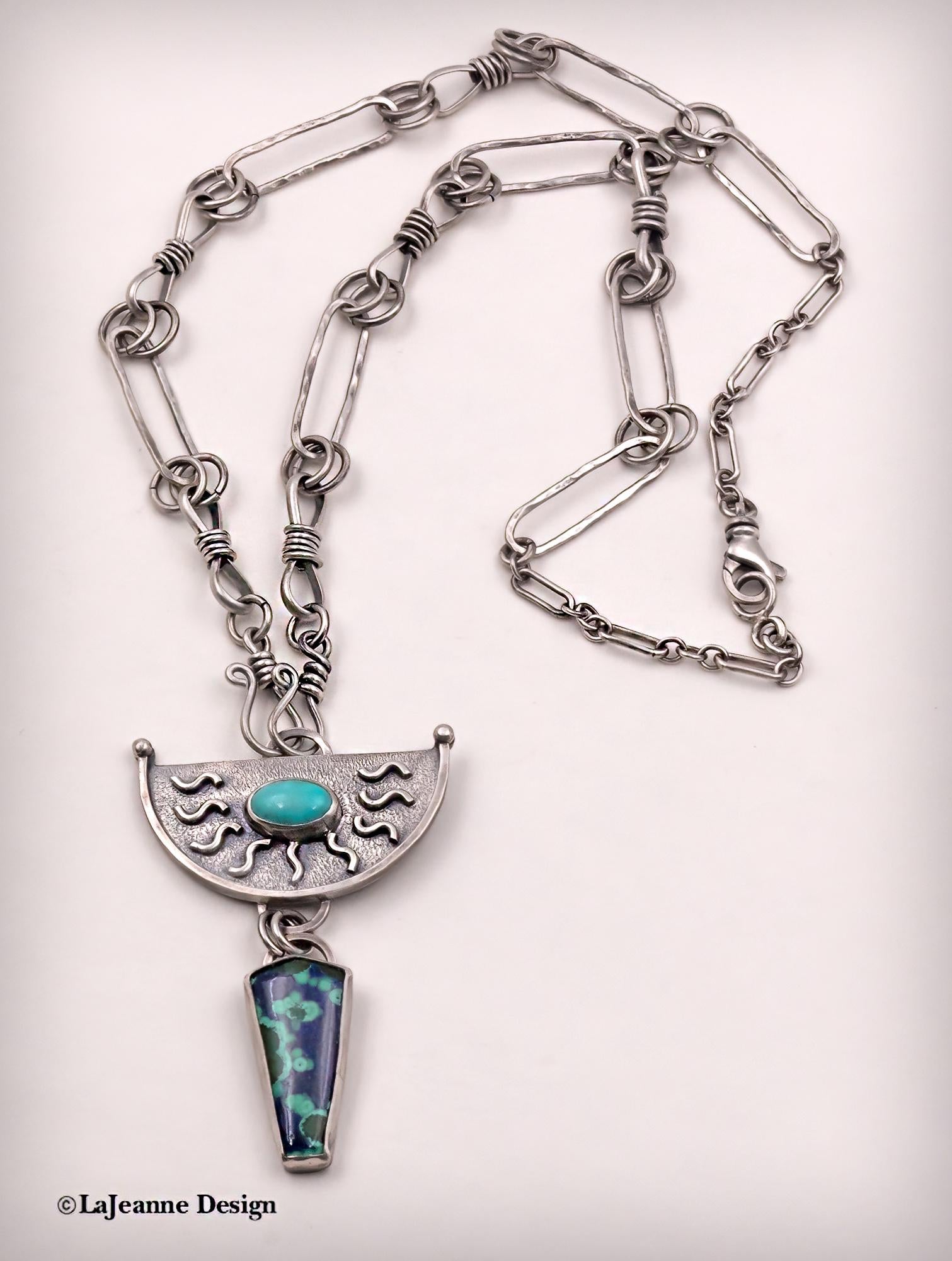 Azurite-Malachite & Turquoise Sterling Silver Necklace