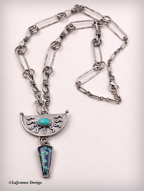 Azurite-Malachite & Turquoise Sterling Silver Necklace