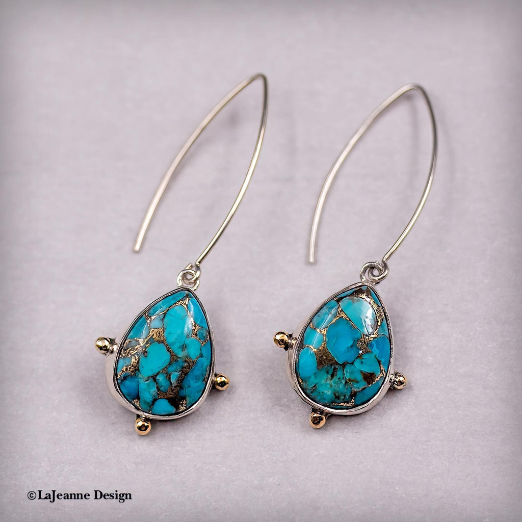 Spiny Copper Turquoise & 18K Gold Sterling Silver Earrings