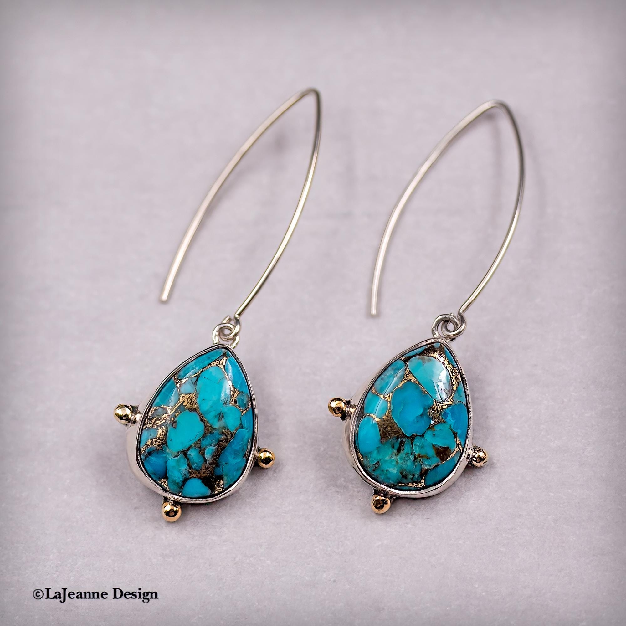 Spiny Copper Turquoise & 18K Gold Sterling Silver Earrings