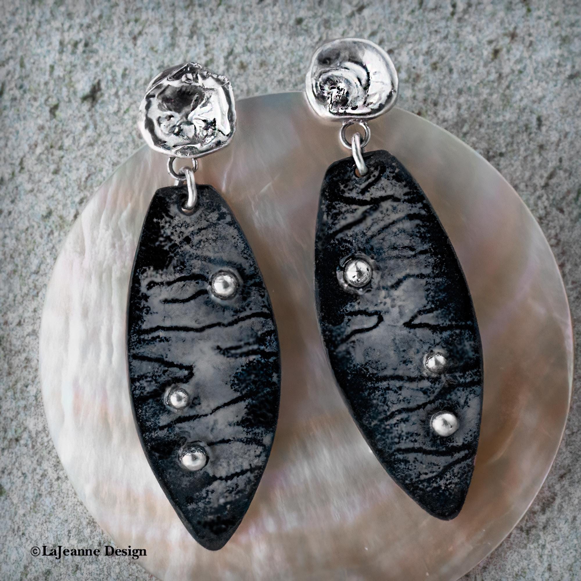 Black Enamel Silver Earrings