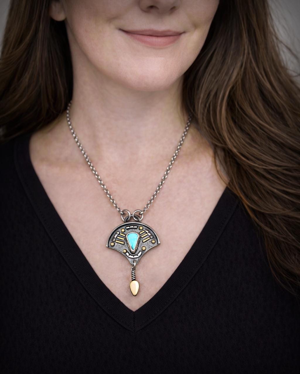 Sleeping Beauty Turquoise & 18K Gold Sterling Silver Necklace