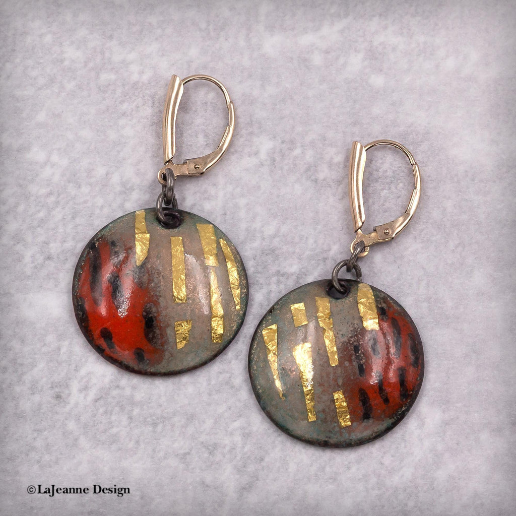 Enamel and Gold Earrings