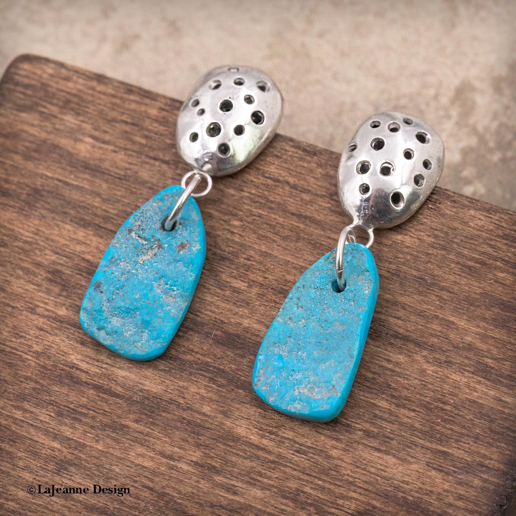Rough Turquoise and Sterling Silver Earrings