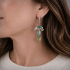 Opalized Petrified Wood, Green Chalcedony, Peridot Sterling Silver Earrings | Nature Inspired