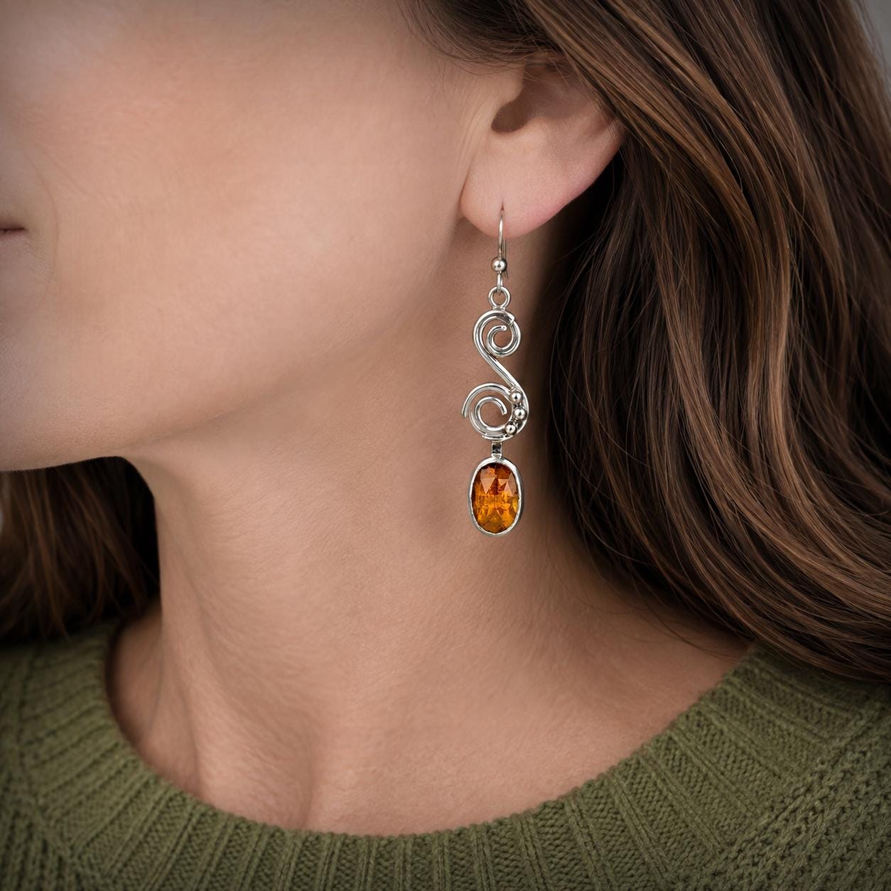 Orange Kyanite Sterling Silver Earrings
