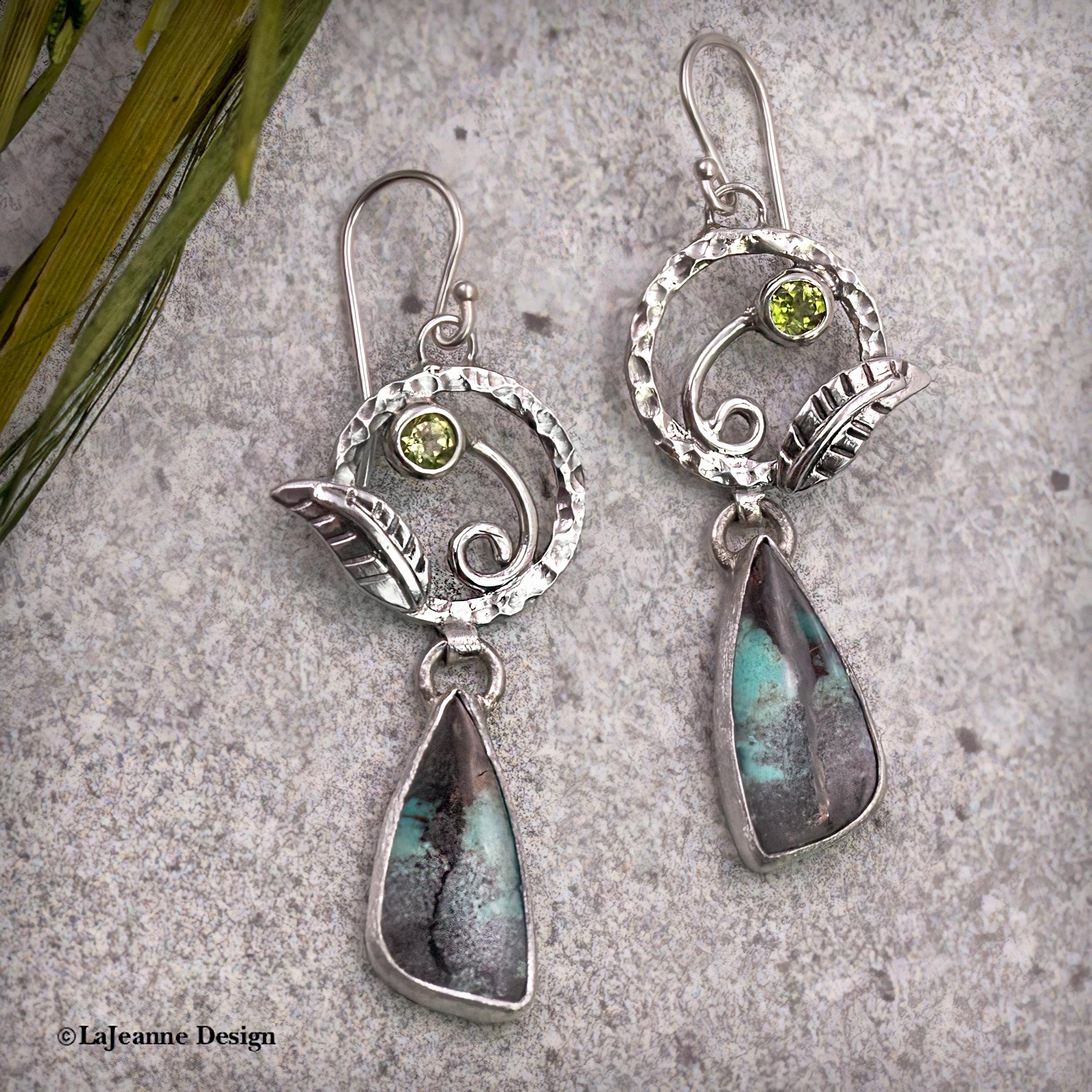 Opalized Wood & Peridot Sterling Silver Earrings