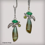 Opalized Petrified Wood, Green Chalcedony, Peridot Sterling Silver Earrings | Nature Inspired