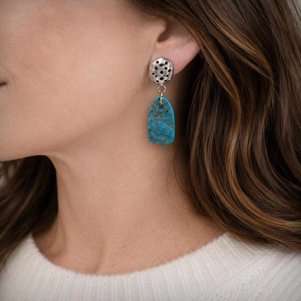 Rough Turquoise and Sterling Silver Earrings