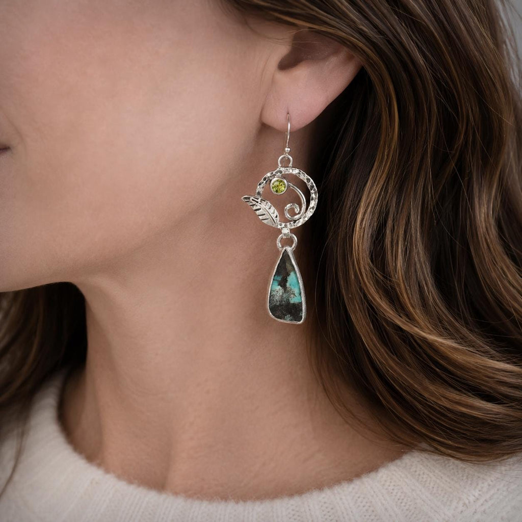 Opalized Wood & Peridot Sterling Silver Earrings