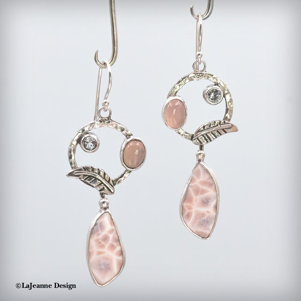 Pink Thomsonite, Chalcedony & Sky Blue Topaz Sterling Silver Earrings