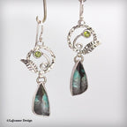 Opalized Wood & Peridot Sterling Silver Earrings