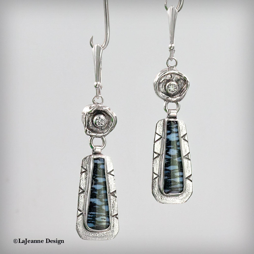 Blue Fossil Palmwood Sterling Silver Earrings