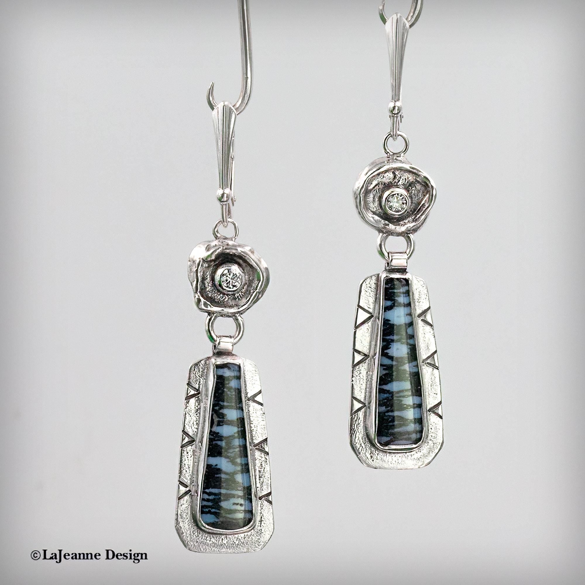 Blue Fossil Palmwood Sterling Silver Earrings