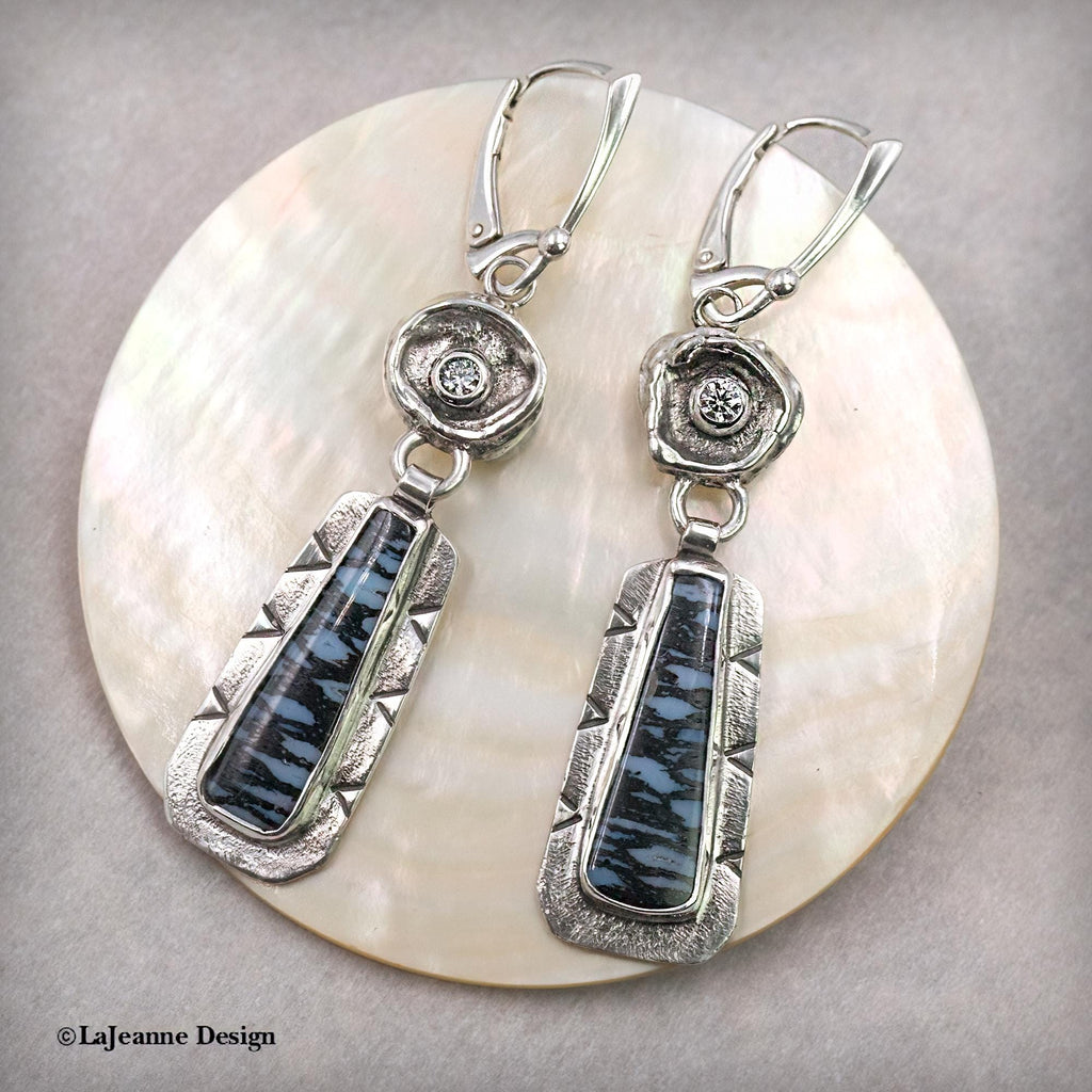 Blue Fossil Palmwood Sterling Silver Earrings