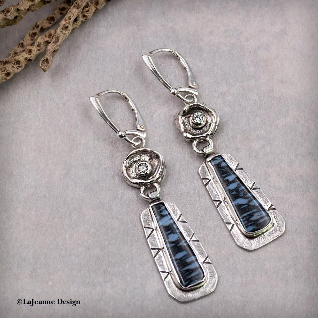 Blue Fossil Palmwood Sterling Silver Earrings