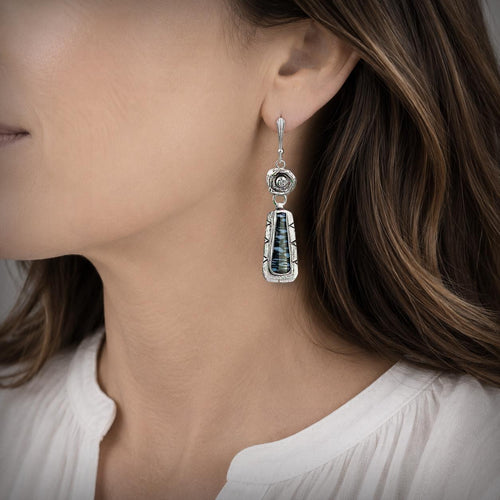 Blue Fossil Palmwood Sterling Silver Earrings