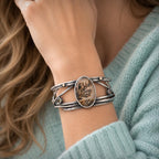 Dendritic Agate Sterling Silver Cuff Bracelet with 18K Gold,  Size Medium-Large