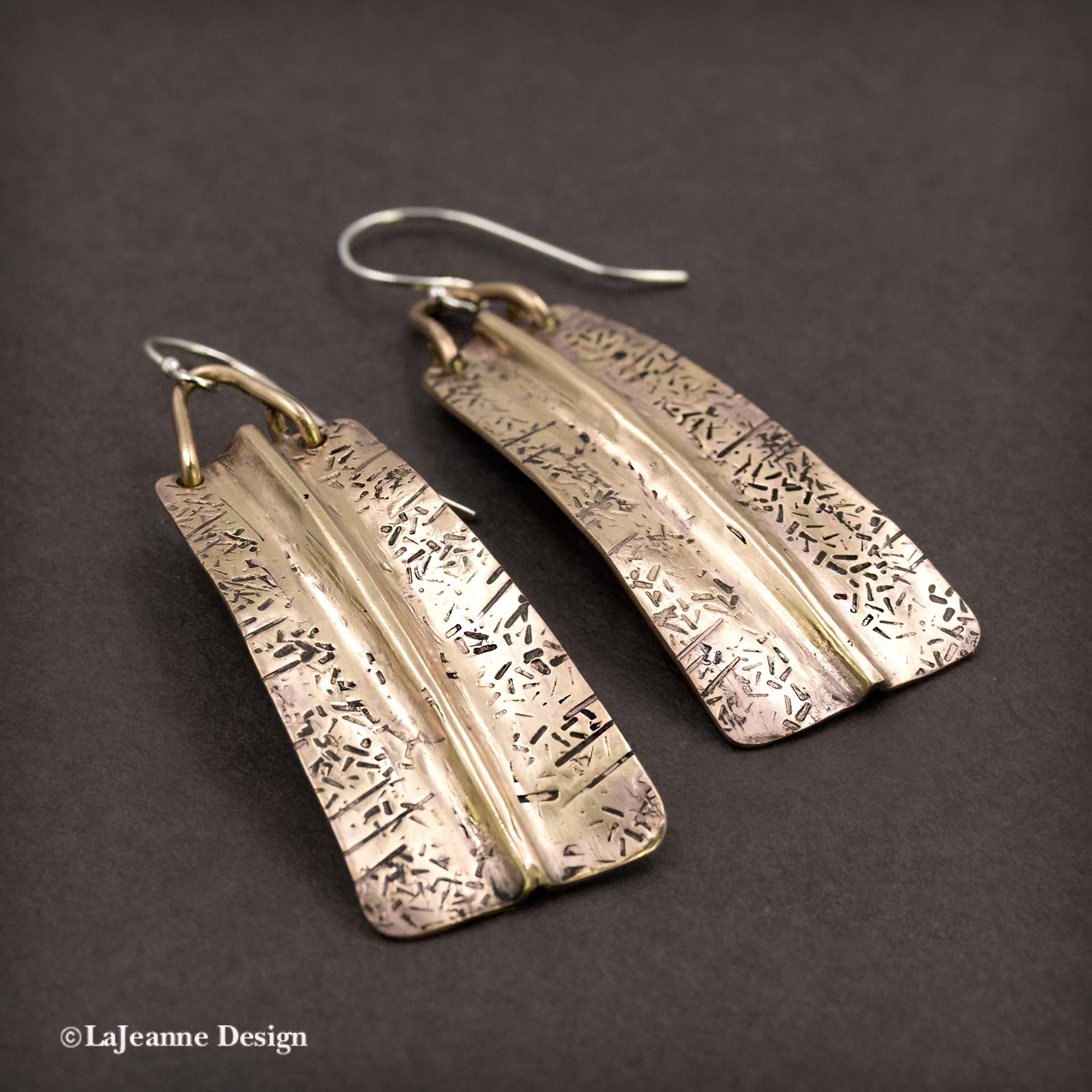 Textured Brass Fold Form Earrings