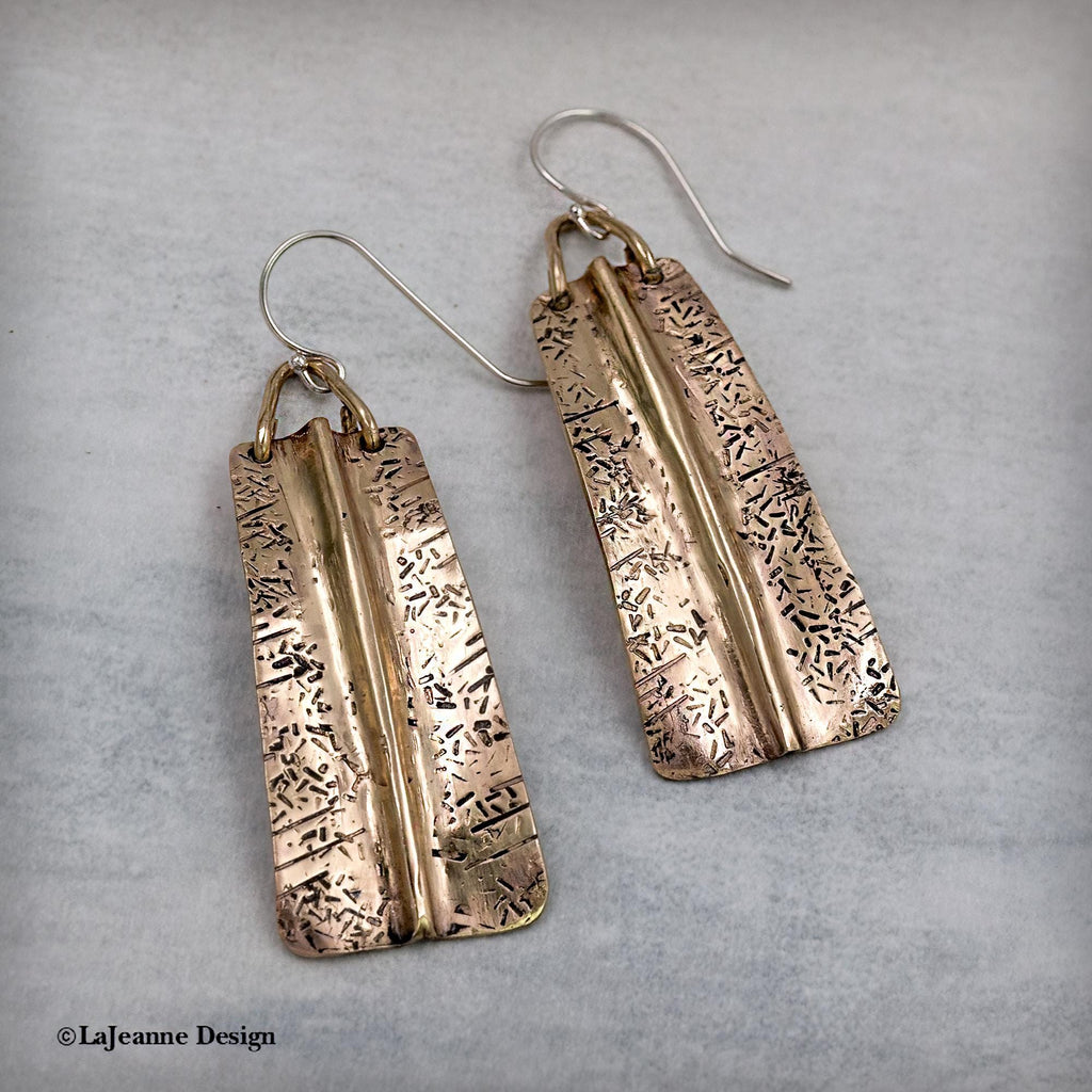 Textured Brass Fold Form Earrings