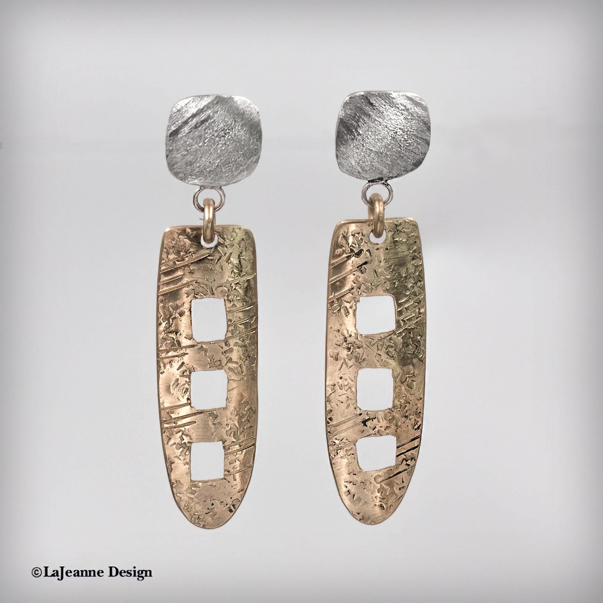 Textured Brass & Sterling Silver Earrings