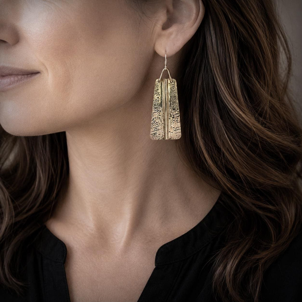 Textured Brass Fold Form Earrings