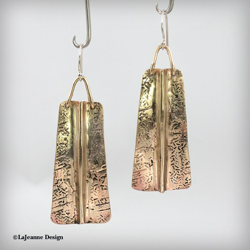 Textured Brass Fold Form Earrings