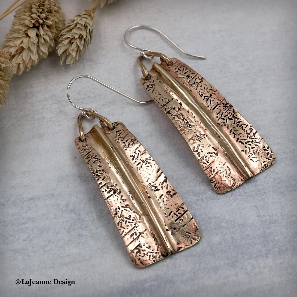 Textured Brass Fold Form Earrings