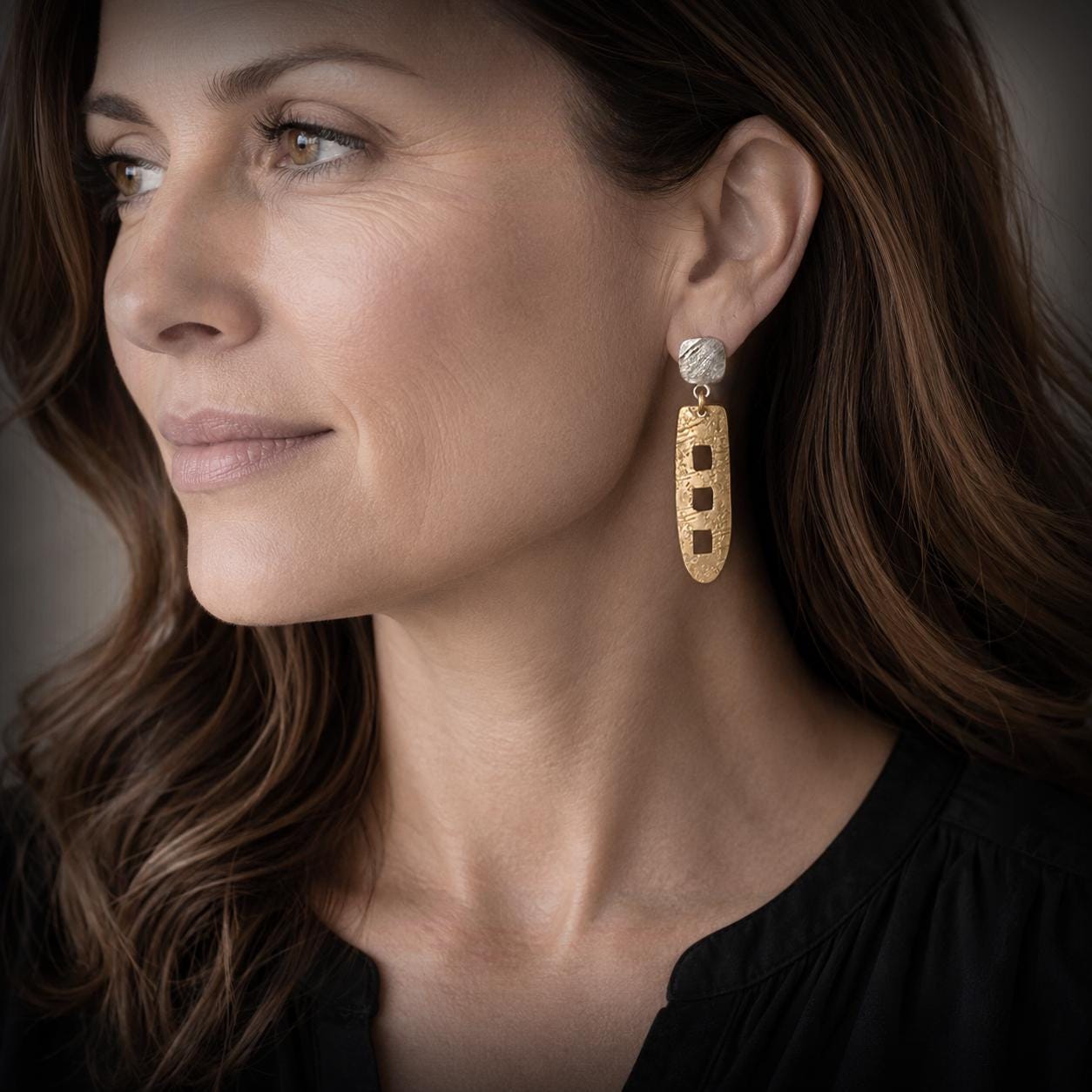 Textured Brass & Sterling Silver Earrings