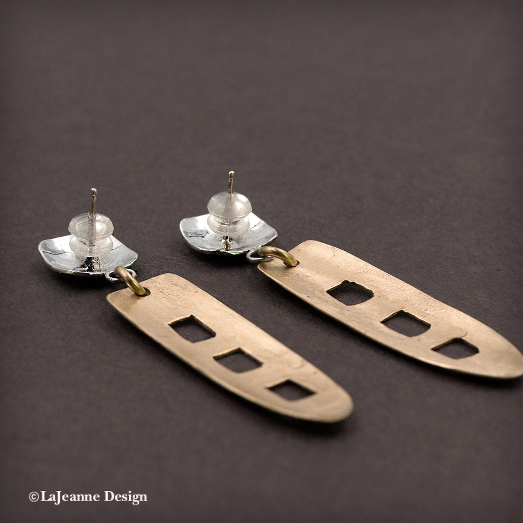 Textured Brass & Sterling Silver Earrings