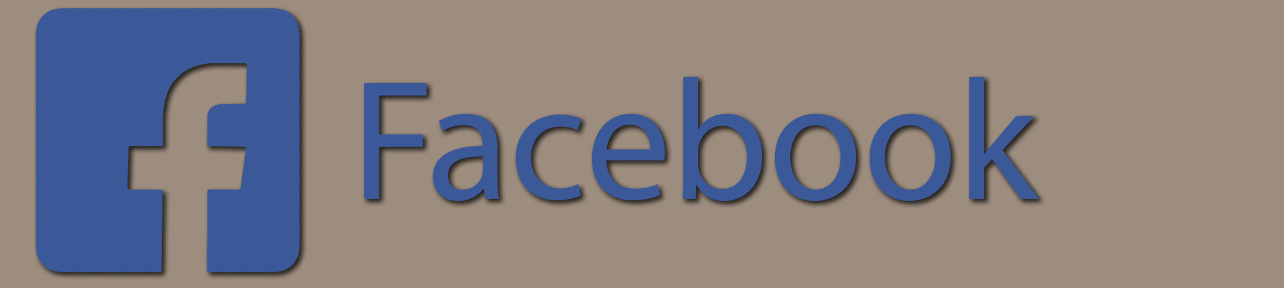 Facebook logo in blue on a tan background.