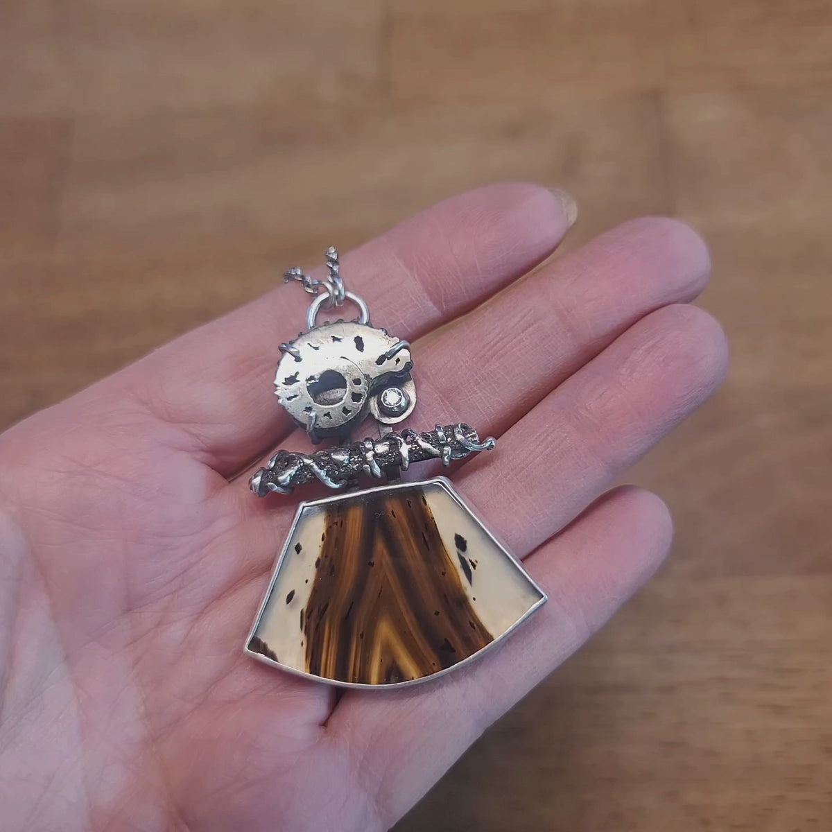 Montana Agate & Pyritized Ammonite Sterling Silver Necklace