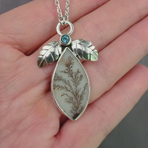 Dendritic Agate and Blue Topaz Sterling Silver Necklace