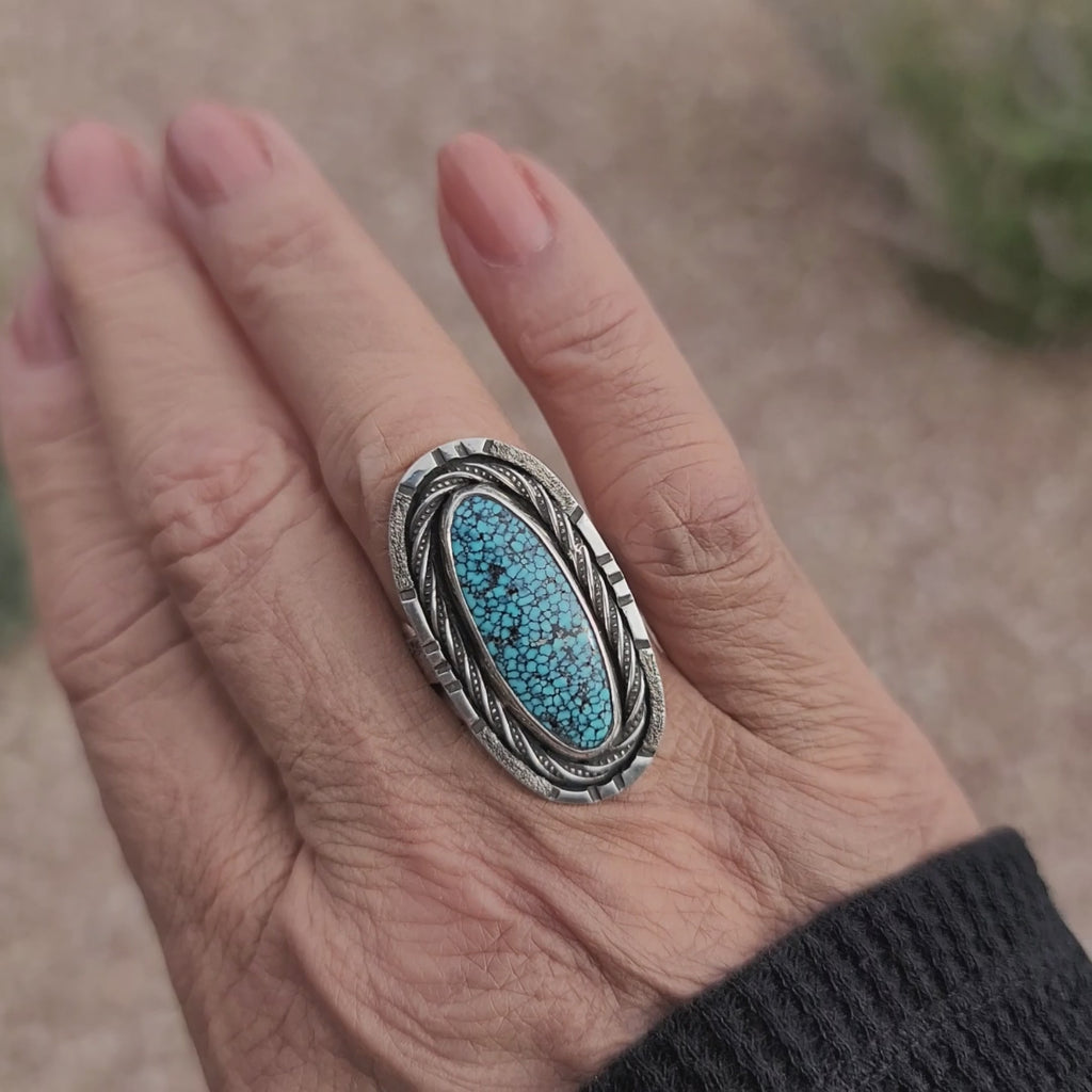 Size 8- Kingman Turquoise Sterling Silver Ring | Southwest Style