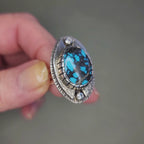 Size 9 - Egyptian Turquoise & Moissanite Sterling Silver Ring