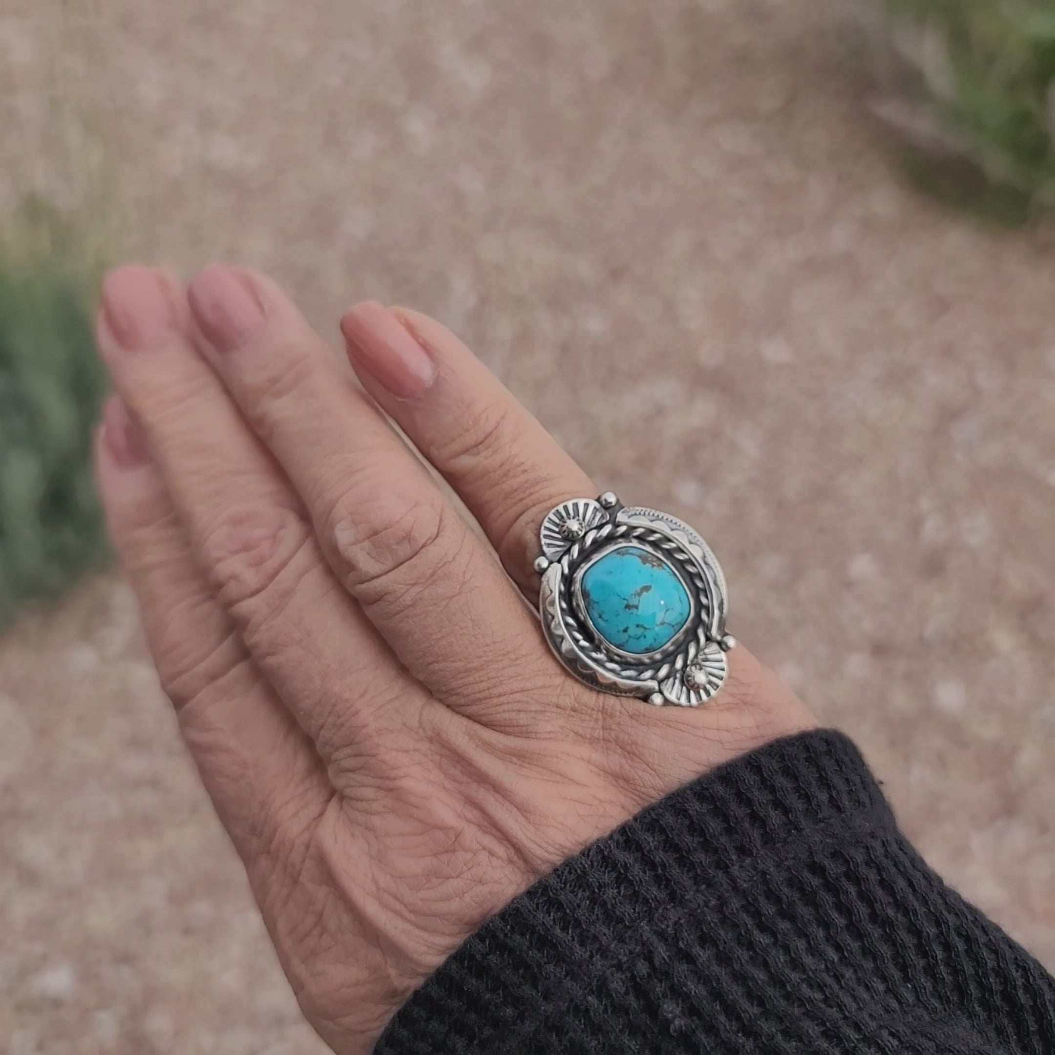 Size 6.75 - Kingman Turquoise Sterling Silver Statement Ring