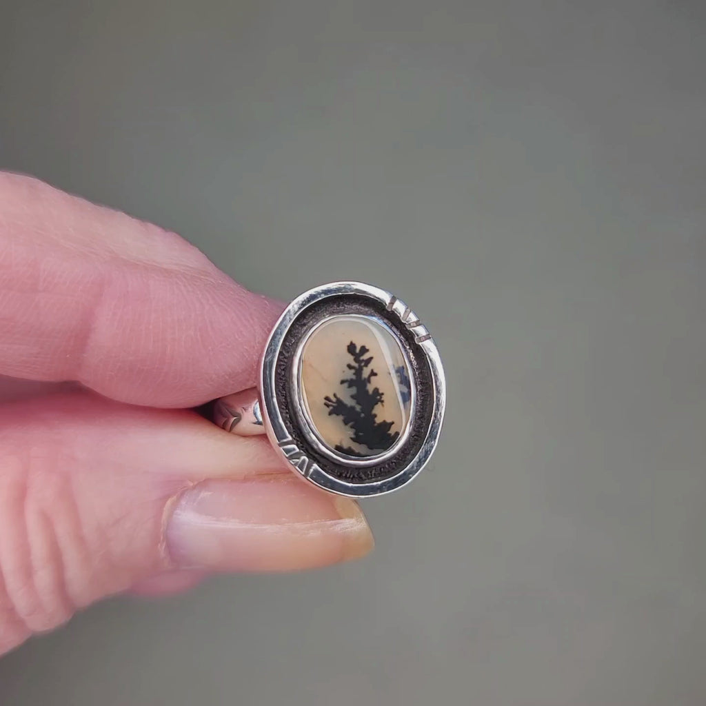 Size 6 - Dendritic Agate Sterling Silver Ring