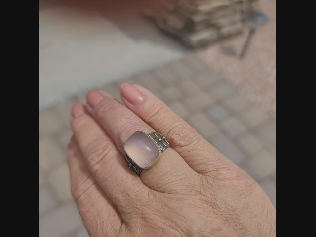 Size 8.75 - Rose Quartz 22K Gold & Sterling Silver Ring