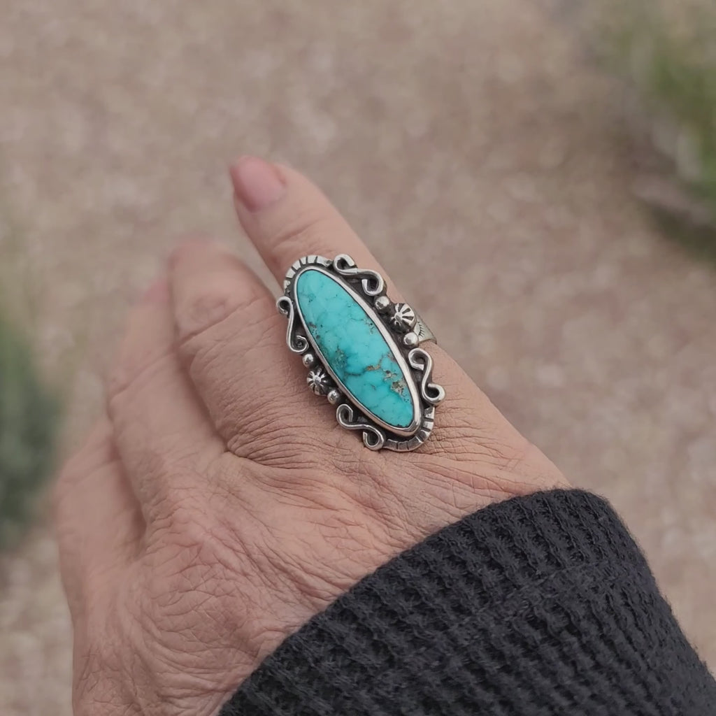 Size 5.5 - Kingman Water Web Turquoise Sterling Silver Ring